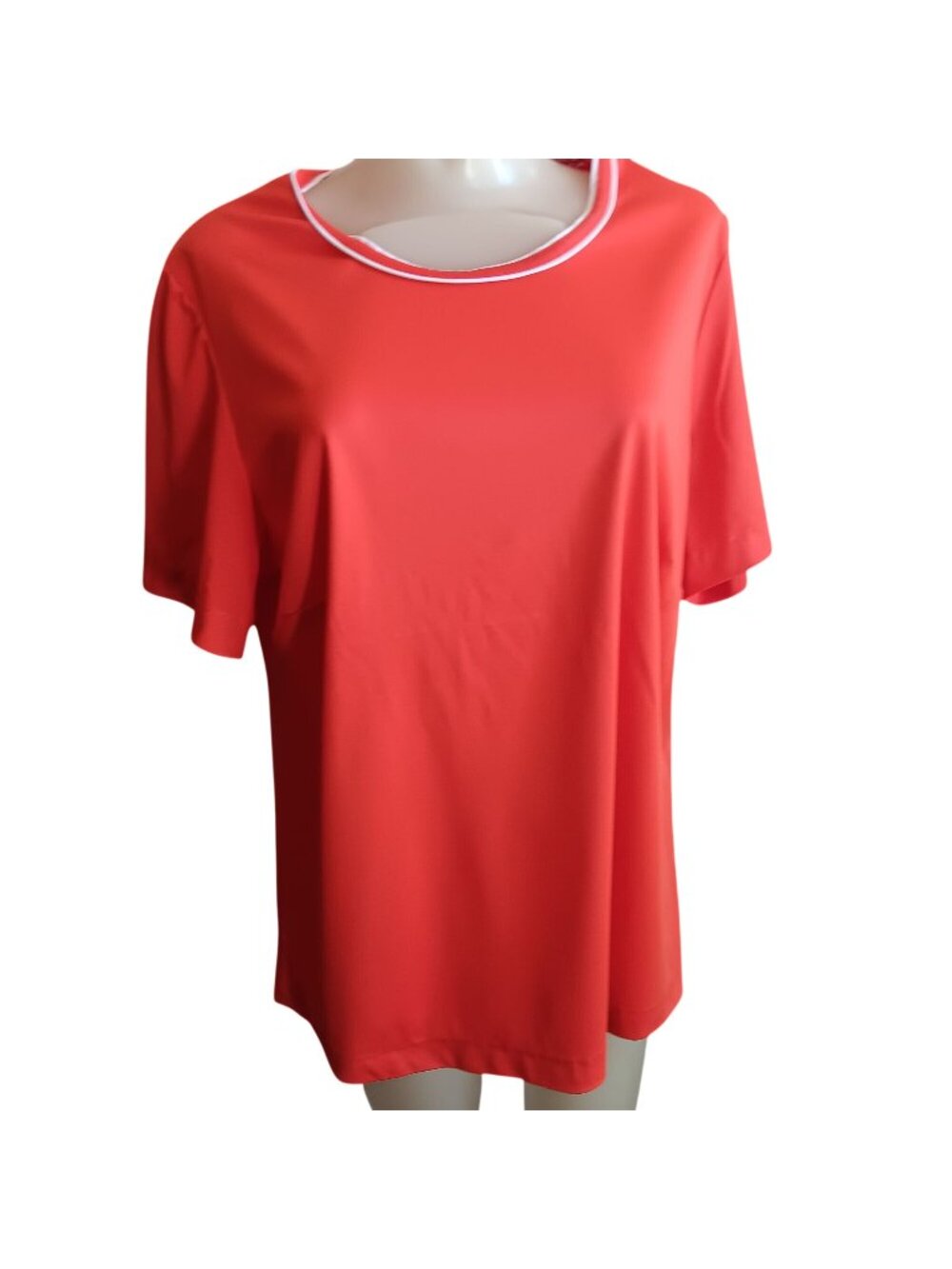 XL Vintage T-shirt Women's Red White Trim Polyester 1970's Slinky Ringer USA